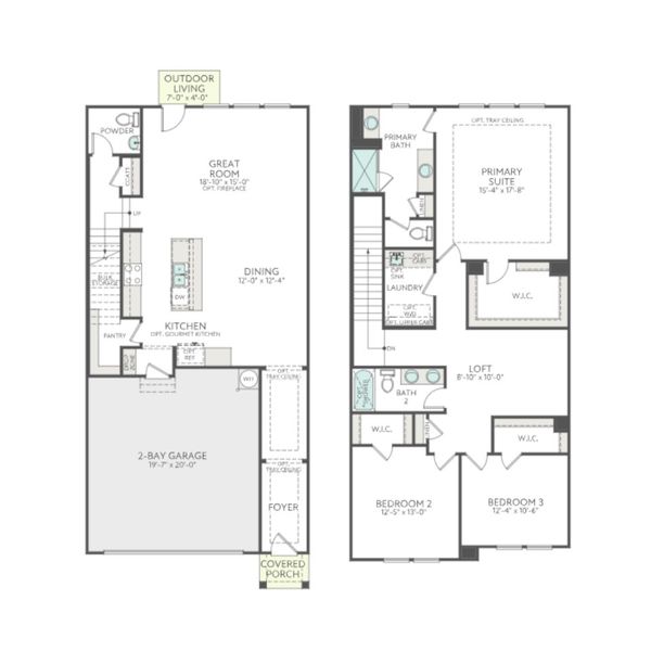 2D floor plan layout for the Knight by Tri Pointe Homes in Camryn at Southbridge, Fort Mill, SC (Image 3).