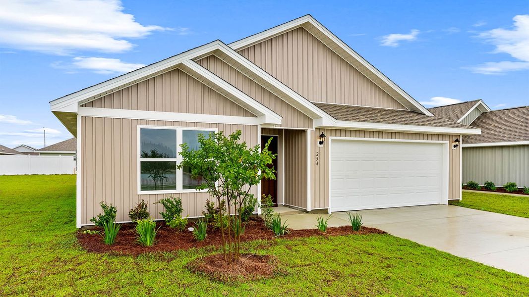 Front exterior of a new home in Park Place, Panama City, FL, highlighting curb appeal (Image 2). Front exterior of a new home in Park Place, Panama City, FL, highlighting curb appeal (Image 2).