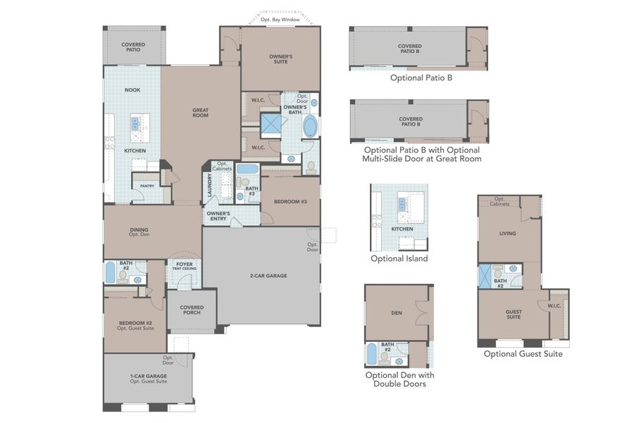 2D floor plan layout for the Coral by Brightland Homes in Canyon Views - Hacienda, Litchfield Park, AZ (Image 3).