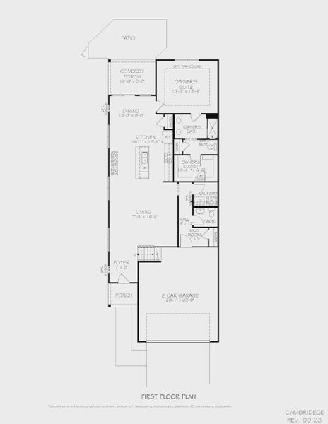 2D floor plan layout for the Cambridge by Epcon Communities in The Courtyards at Oak Grove, Durham, NC (Image 3).