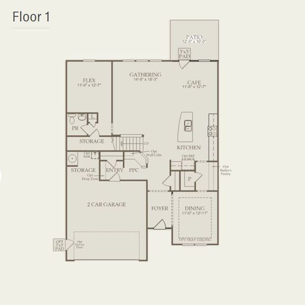 2D floor plan layout for the Continental by Pulte Homes in Reunion, Flowery Branch, GA (Image 4).