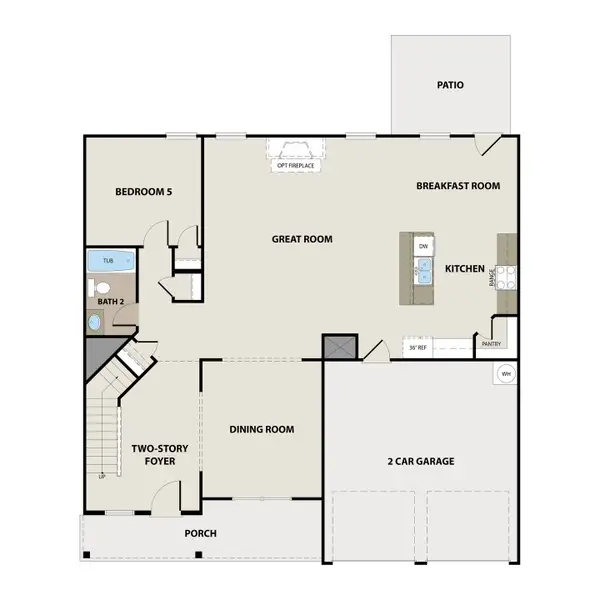 2D floor plan layout of this home in Tranquil South, Hinesville, GA (Image 2).