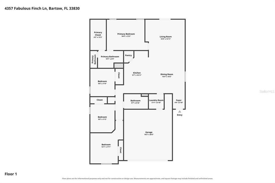 2D floor plan layout of this home in Wind Meadows South, Bartow, FL (Image 5).