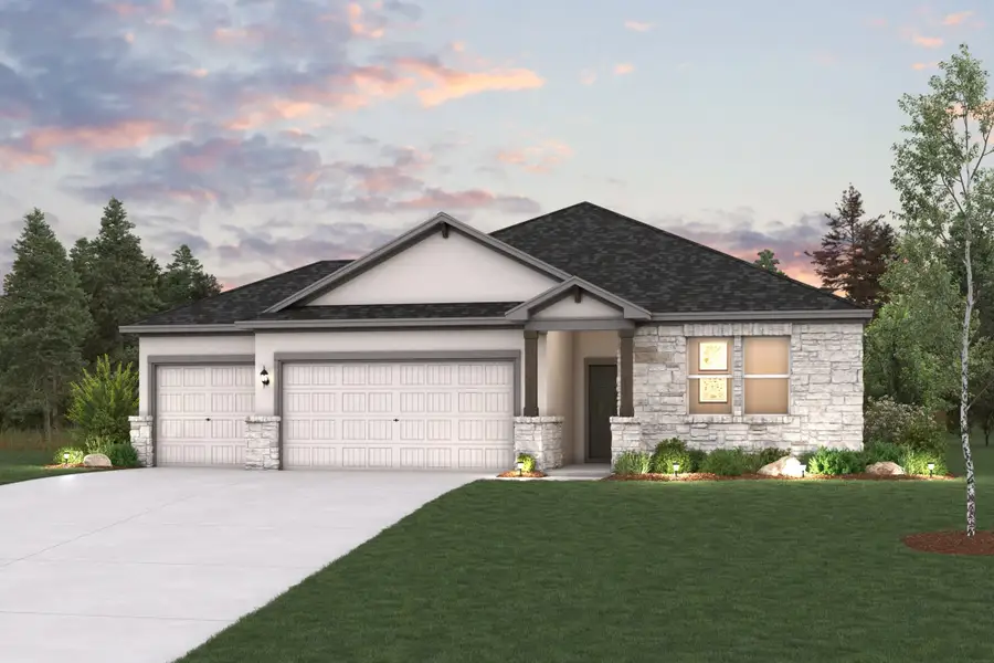 Front exterior of a new home in Crosswinds, Kyle, TX, highlighting curb appeal (Image 1). Front exterior of a new home in Crosswinds, Kyle, TX, highlighting curb appeal (Image 1).