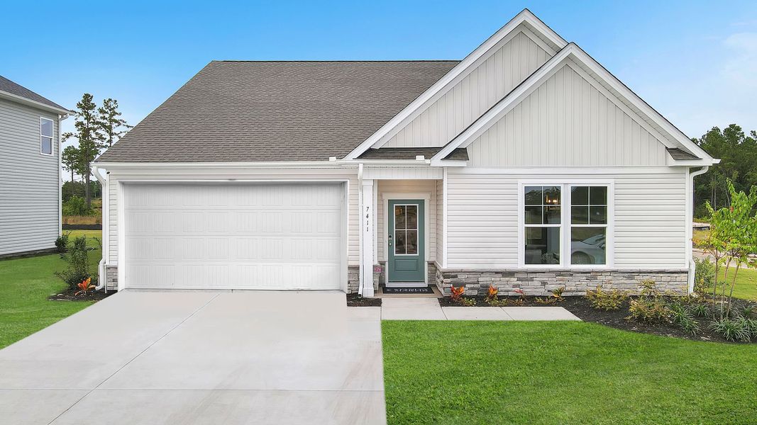 Front exterior of a new home in The Beacon at Old Peachtree Single Family Homes, Lawrenceville, GA, highlighting curb appeal (Image 58).