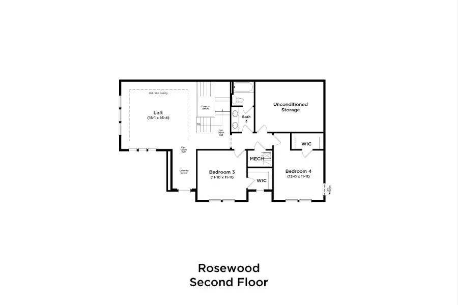 2D floor plan layout for the Rosewood by DRB Homes in Preserve at Old Mill, Wesley Chapel, FL (Image 5).