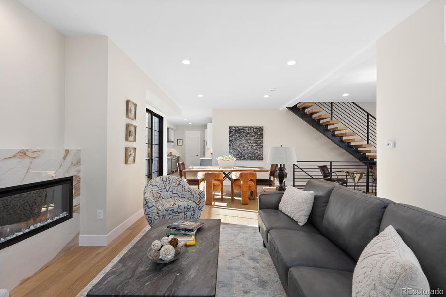 Stunning slab fireplace surround with amplespace for artwork or a large TV Stunning slab fireplace surround with amplespace for artwork or a large TV