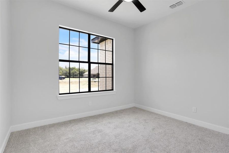 Spare room with carpet floors and ceiling fan