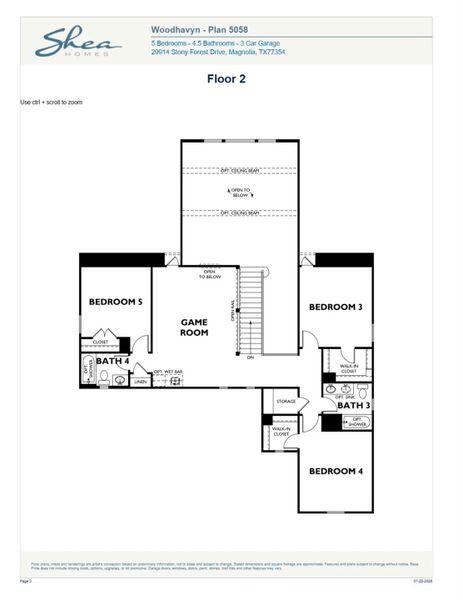 2D floor plan layout of this home in Woodhavyn 60', Magnolia, TX (Image 3).