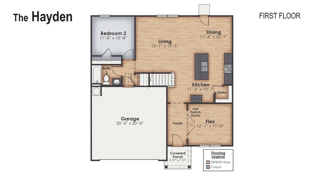 2D floor plan layout for the HAYDEN by D.R. Horton in Eagle Creek, Bolivia, NC (Image 3).