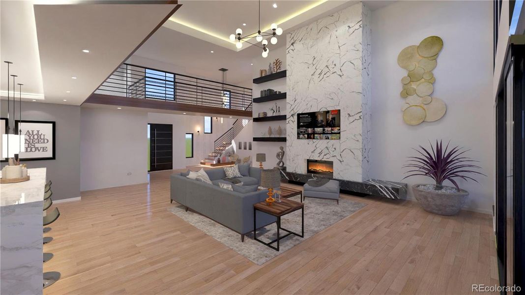 Incredible living space with floor to ceiling fireplace