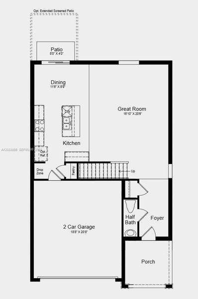 First Floor Plan - Additional Highlights Include: laundry appliance package, GE refrigerator, and window blinds throughout the whole house First Floor Plan - Additional Highlights Include: laundry appliance package, GE refrigerator, and window blinds throughout the whole house