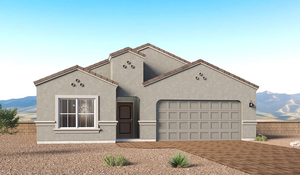 Representative exterior photo of a completed home built from the Charleston - Plan 2104 by D.R. Horton in Solterra, Green Valley, AZ (Image 4). Representative exterior photo of a completed home built from the Charleston - Plan 2104 by D.R. Horton in Solterra, Green Valley, AZ (Image 4).