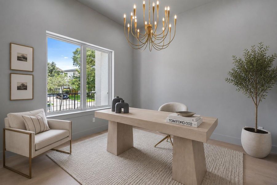 Private study or flex room ideal for a home office, library, or sitting area. Virtual staging.
