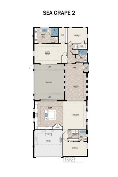 2D floor plan layout for the Sea Grape 2 by Medallion Home in Aqua Single Family Homes, Bradenton, FL (Image 2). 2D floor plan layout for the Sea Grape 2 by Medallion Home in Aqua Single Family Homes, Bradenton, FL (Image 2).
