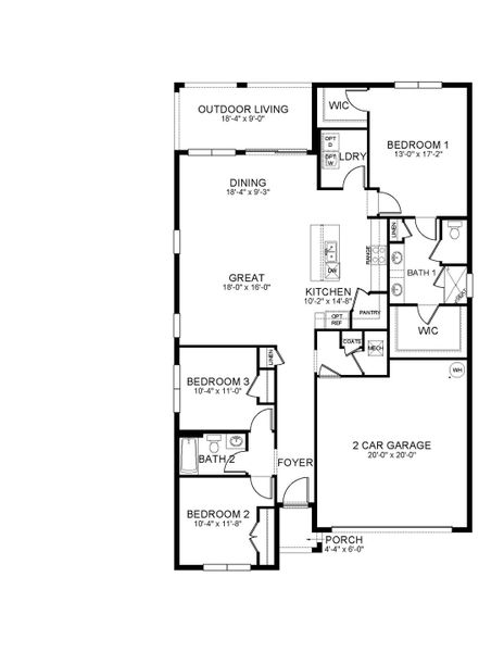 2D floor plan layout for the CLIFTON by D.R. Horton in Palmetto Landing at Babcock Ranch, Punta Gorda, FL (Image 3).