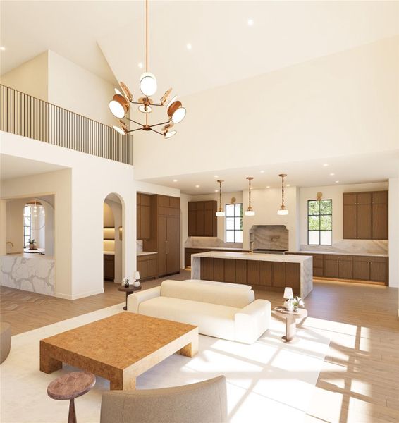 An open-concept composition where scale meets intention this space unfolds seamlessly from gathering to dining to cooking. Custom cabinetry, sculptural lighting, and natural materials work in quiet harmony, creating a backdrop for both everyday rituals and memorable entertaining.