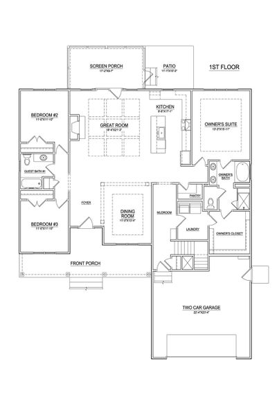 2D floor plan layout of this home in The Villas at Langston Farms, Winterville, NC (Image 3).