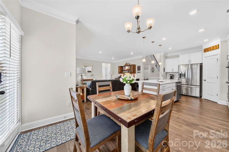 The dinette area overlooks the backyard.