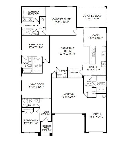 2D floor plan layout for the Monroe by Highland Homes of Florida in Keen's Grove, Lakeland, FL (Image 3). 2D floor plan layout for the Monroe by Highland Homes of Florida in Keen's Grove, Lakeland, FL (Image 3).