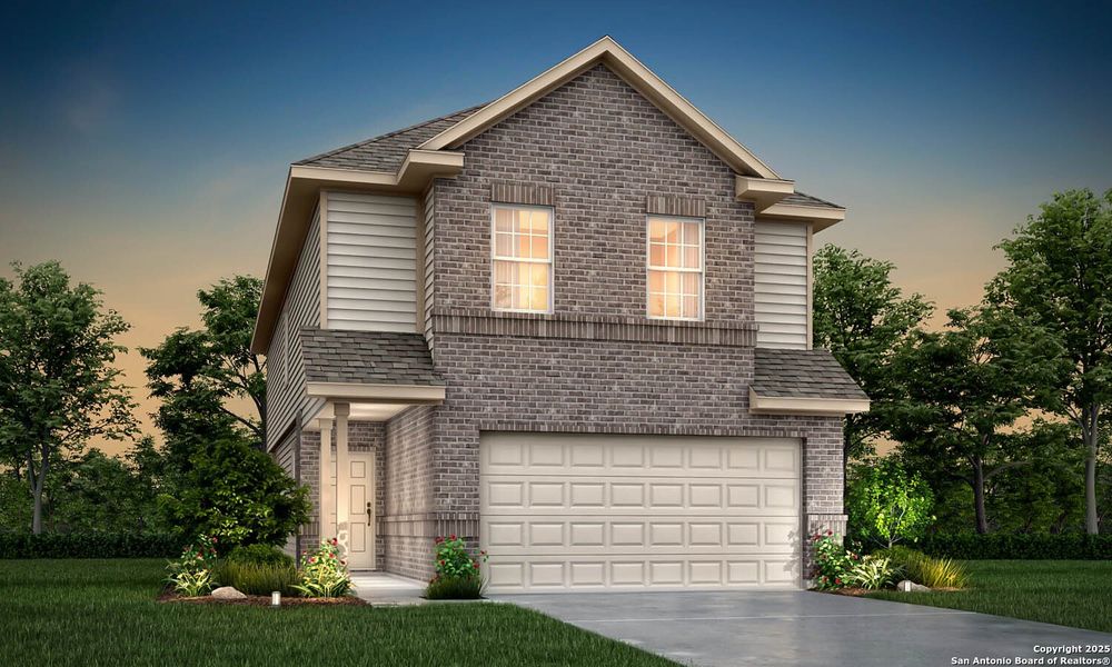 Front exterior of a new home in Katzer Ranch, Converse, TX, highlighting curb appeal (Image 1).
