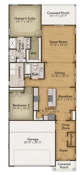 2D floor plan layout of this home in Coastal Club of the Carolinas, Calabash, NC (Image 4).