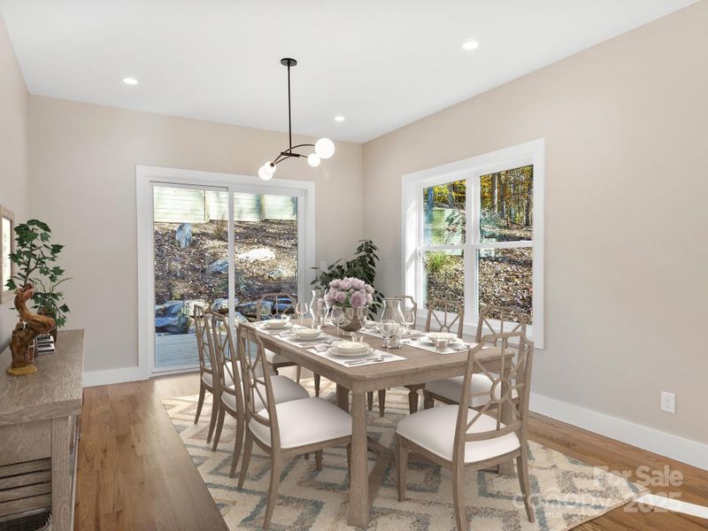 Dining opens onto back porch