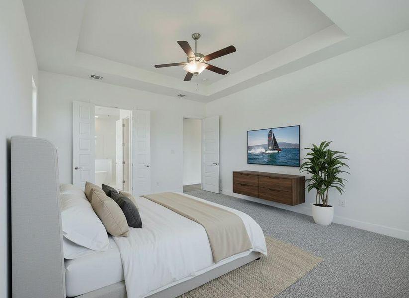 Furnished interior view inside a new home in Rough Hollow, Lakeway (Image 11).