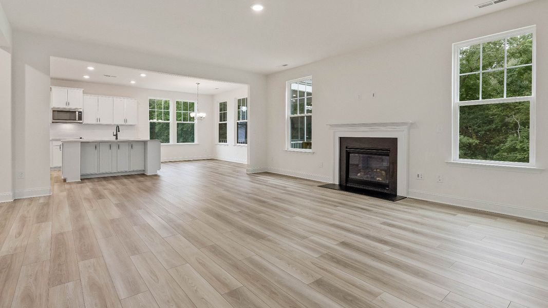 The Stonehaven Plan by DRB Homes in Michaux Gardens Belmont NC - Kitchen and Living Space The Stonehaven Plan by DRB Homes in Michaux Gardens Belmont NC - Kitchen and Living Space