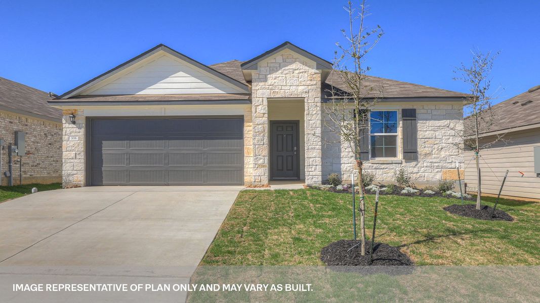 Representative exterior photo of a completed home built from the The Irvine by D.R. Horton in Arroyo Ranch, Seguin, TX (Image 1). Representative exterior photo of a completed home built from the The Irvine by D.R. Horton in Arroyo Ranch, Seguin, TX (Image 1).
