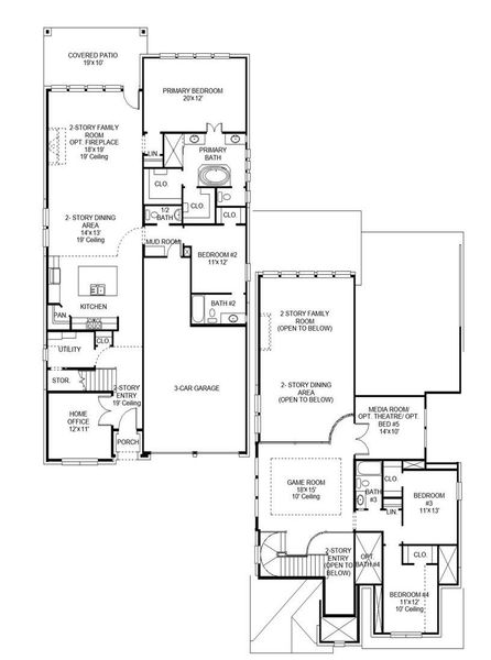 2D floor plan layout of this home in Wolf Ranch, Georgetown, TX (Image 2).