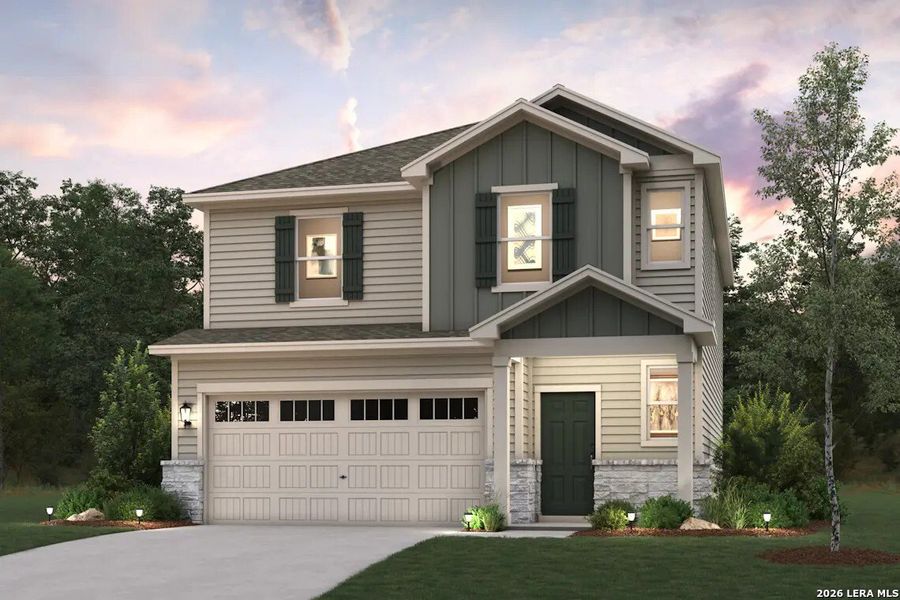 Front exterior of a new home in Park Place, New Braunfels, TX, highlighting curb appeal (Image 1). Front exterior of a new home in Park Place, New Braunfels, TX, highlighting curb appeal (Image 1).