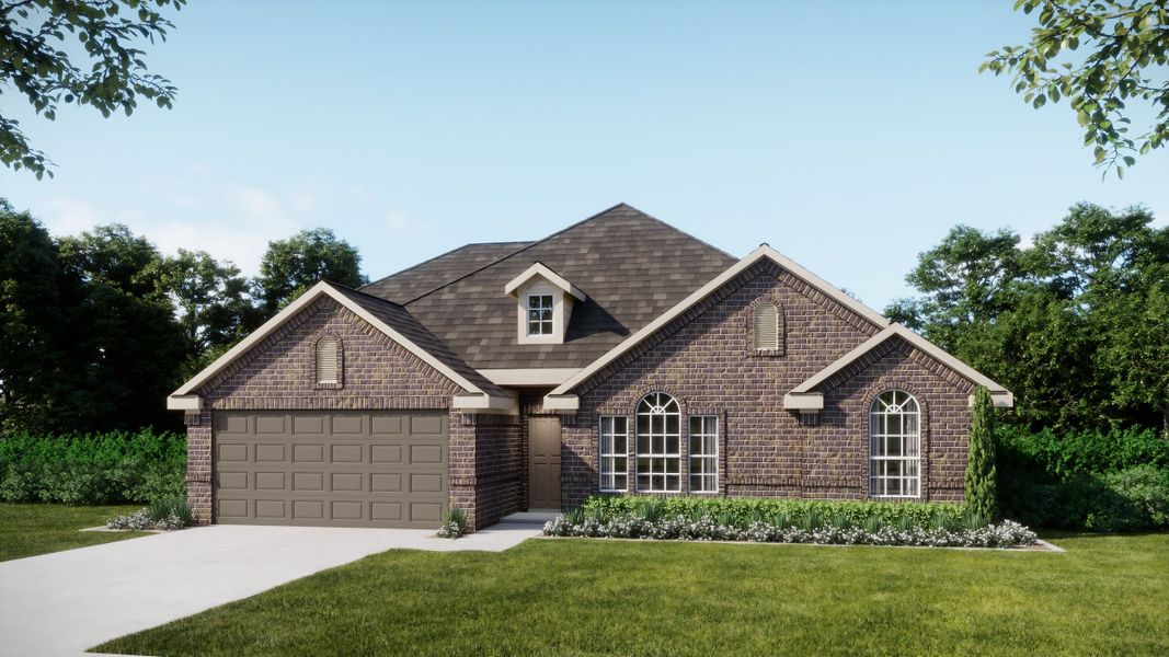 Representative exterior photo of a completed home built from the Concept 2393 by Landsea Homes in Lovers Landing, Forney, TX (Image 9). Representative exterior photo of a completed home built from the Concept 2393 by Landsea Homes in Lovers Landing, Forney, TX (Image 9).