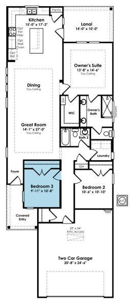 2D floor plan layout of this home in Cresswind at Spring Haven, Newnan, GA (Image 3).