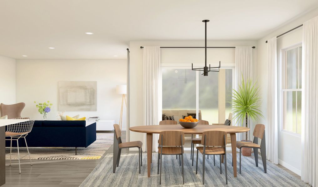 Dining area with decorative chandelier