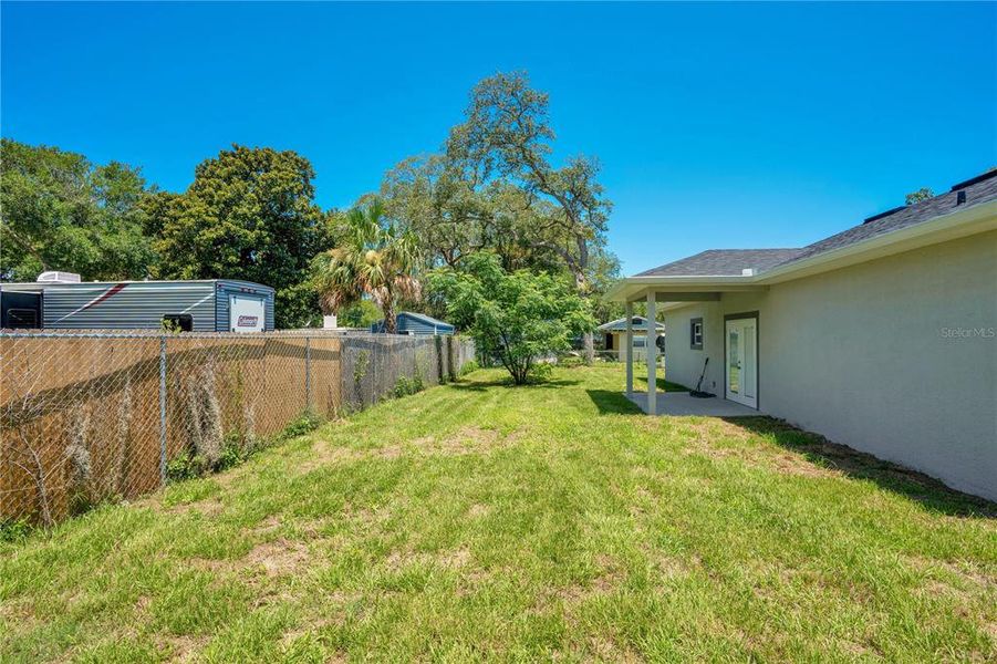 fenced back yard