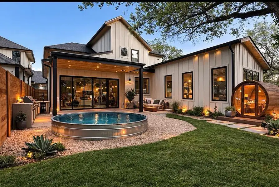 Rendering of potential backyard. Pool/sauna not included but avaliable as builder upgrades.