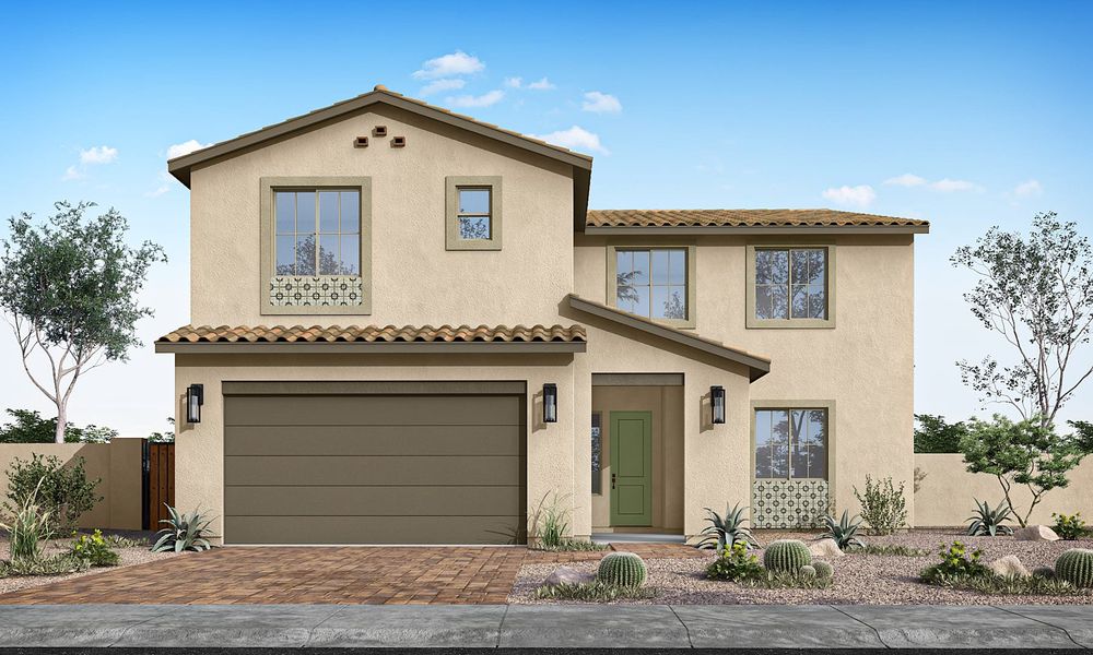 Representative exterior photo of a completed home built from the Romero Plan 4513 by Tri Pointe Homes in Terraza, San Tan Valley, AZ (Image 1). Representative exterior photo of a completed home built from the Romero Plan 4513 by Tri Pointe Homes in Terraza, San Tan Valley, AZ (Image 1).