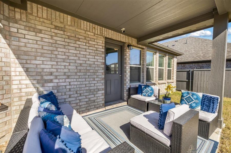 Exterior details and patio area of a home in Prairie Ridge at Goodland, Venus (Image 3). Exterior details and patio area of a home in Prairie Ridge at Goodland, Venus (Image 3).