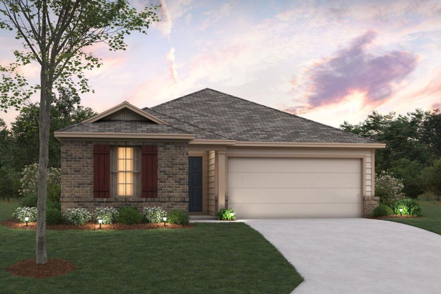 Front exterior of a new home in Marble Creek Crossing, Austin, TX, highlighting curb appeal (Image 1).