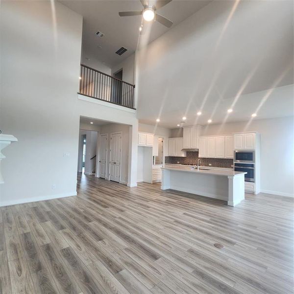 view from family room to open kitchen