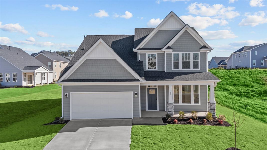 Front exterior of a new home in Woodglen, Piedmont, SC, highlighting curb appeal (Image 1).