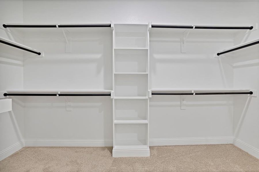 Walk in closet with light carpet