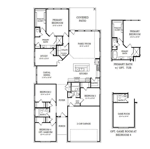 2D floor plan layout for the Hampton by Chesmar Homes in Parkside on the River, Georgetown, TX (Image 3).