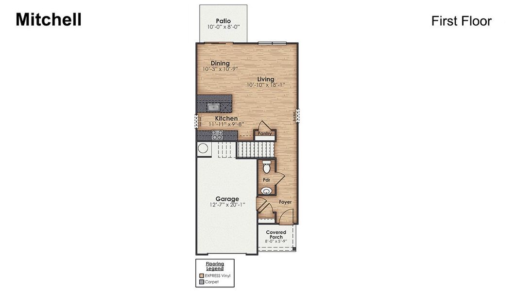 2D floor plan layout of this home in The Landing at Sidbury Station, Castle Hayne, NC (Image 6).