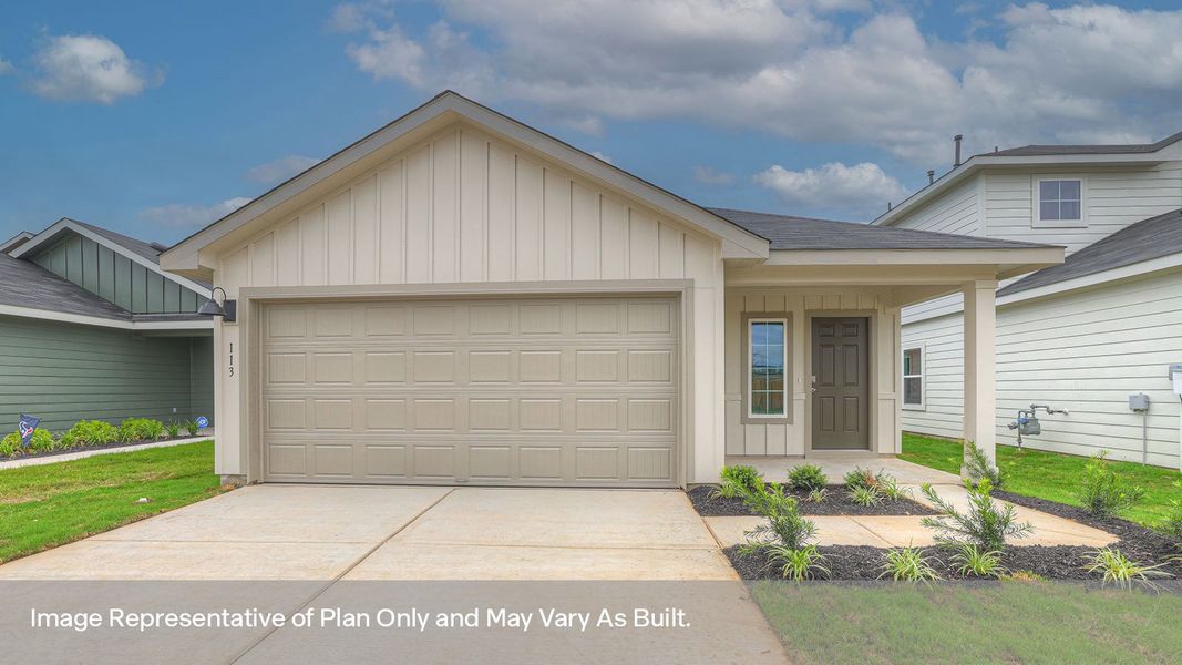 Representative exterior photo of a completed home built from the The Caroline by D.R. Horton in Bollinger, Maxwell, TX (Image 1).