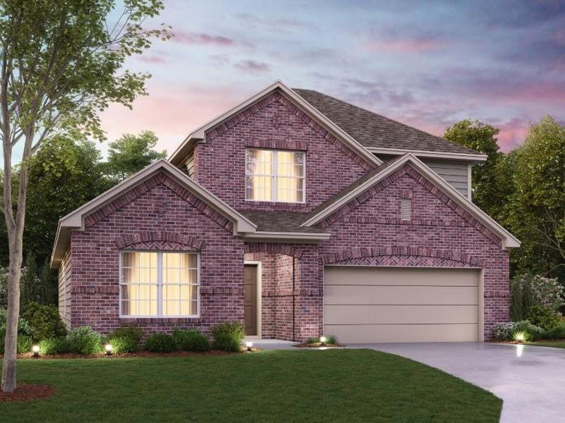 Front exterior of a new home in Summerview, Fulshear, TX, highlighting curb appeal (Image 1).