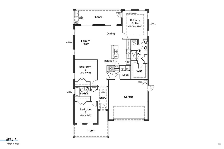 2D floor plan layout for the Acacia by DRB Homes in Lakeside at Satilla, St. Cloud, FL (Image 3).