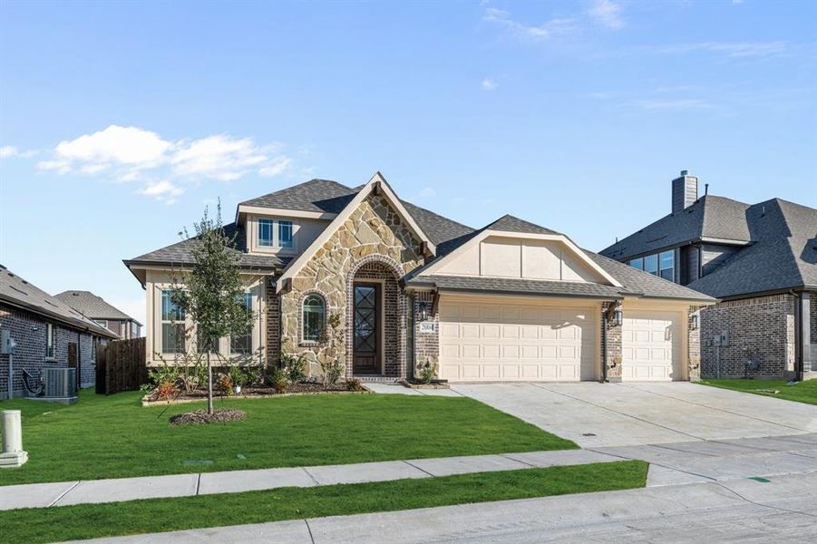 Front exterior of a new home in Meadow Vista 60-65, Anna, TX, highlighting curb appeal (Image 2).