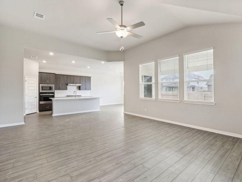 Have a great view of the living and dining areas from the kitchen.